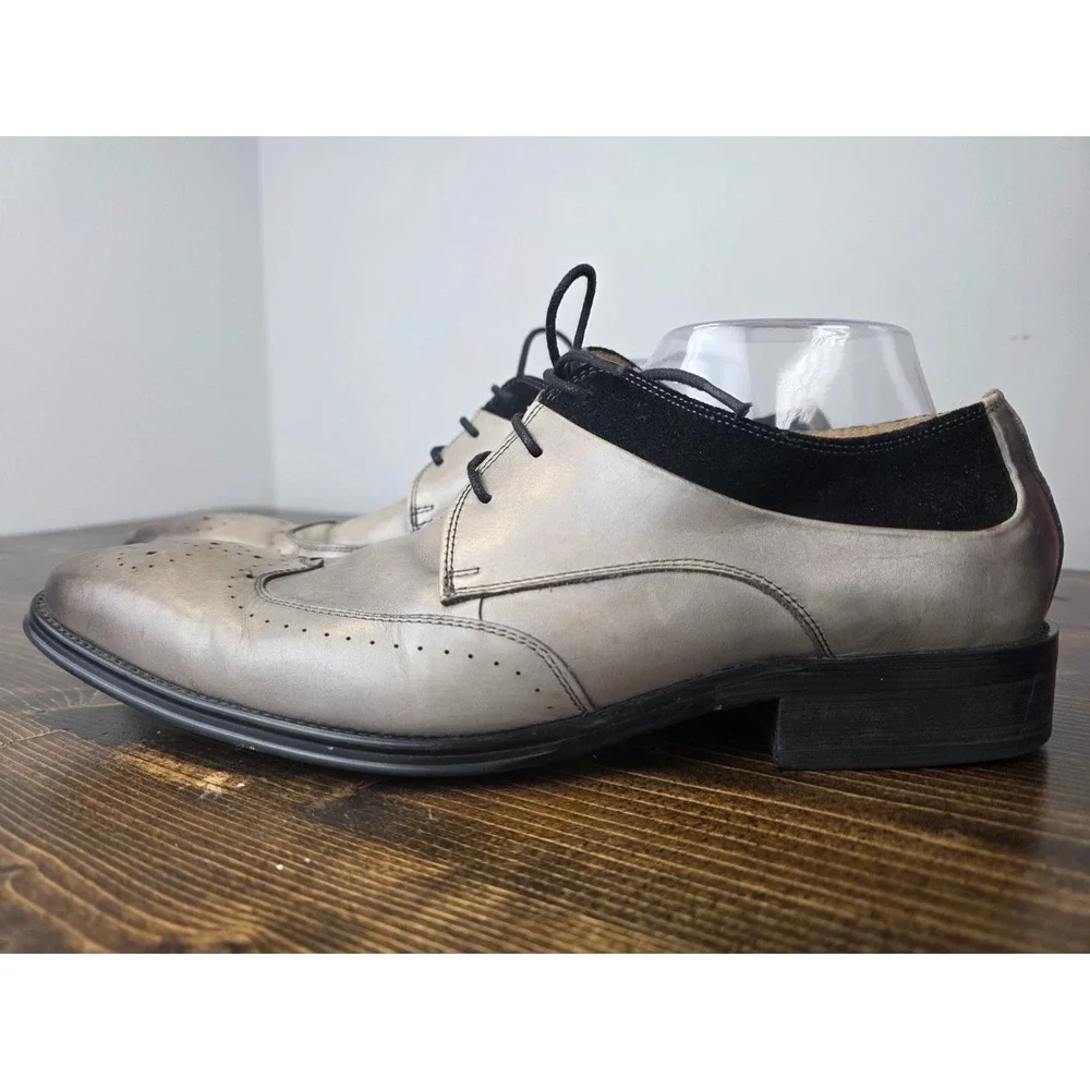 Stacy Adams‎ Men's Dress Shoes Size 10.5 Gray Black Leather Oxford Lace Up 25314